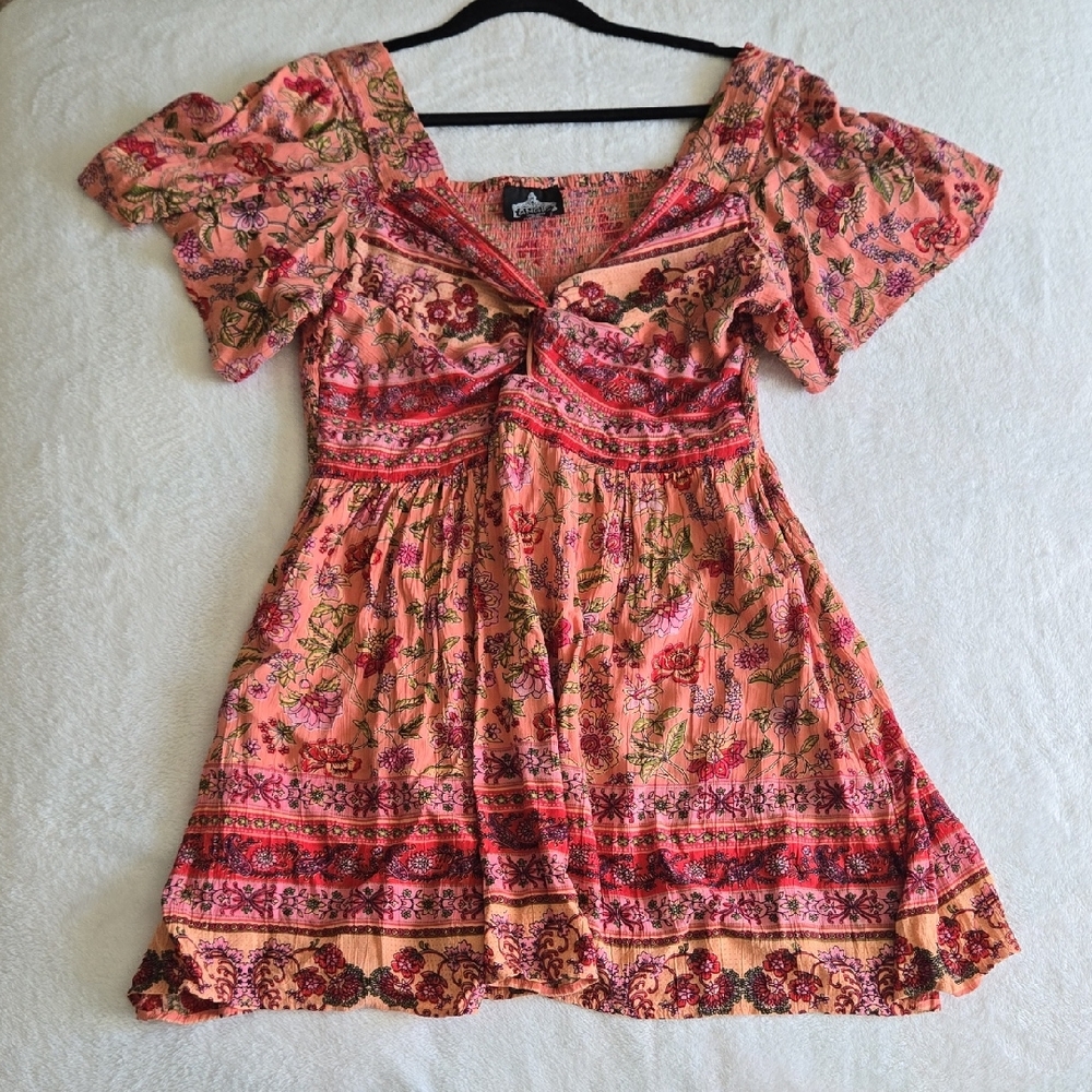 Angie Floral Pink and Red Mini Dress
